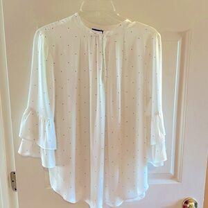 Ann Taylor blouse in 3/4 length sleeve with double ruffles detail in size M